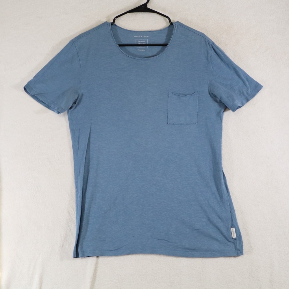 Marc O'Polo Modern Organic Shaped Fit Pocket T-Shirt Blue Raw Edge Tee Mens Sm